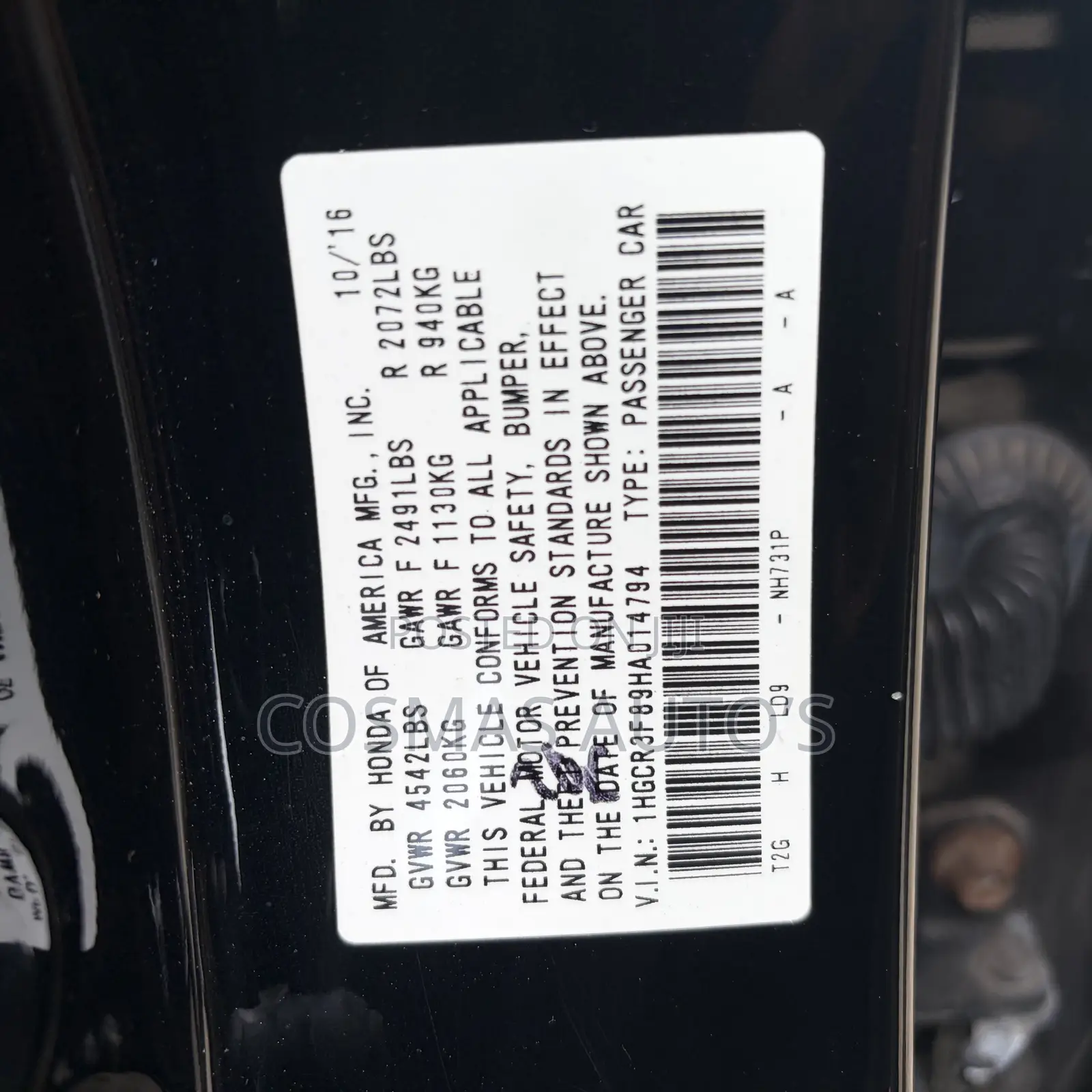 Honda Accord Touring V6 4dr Sedan FWD (3.5L 6cyl 6A) 2017 Black