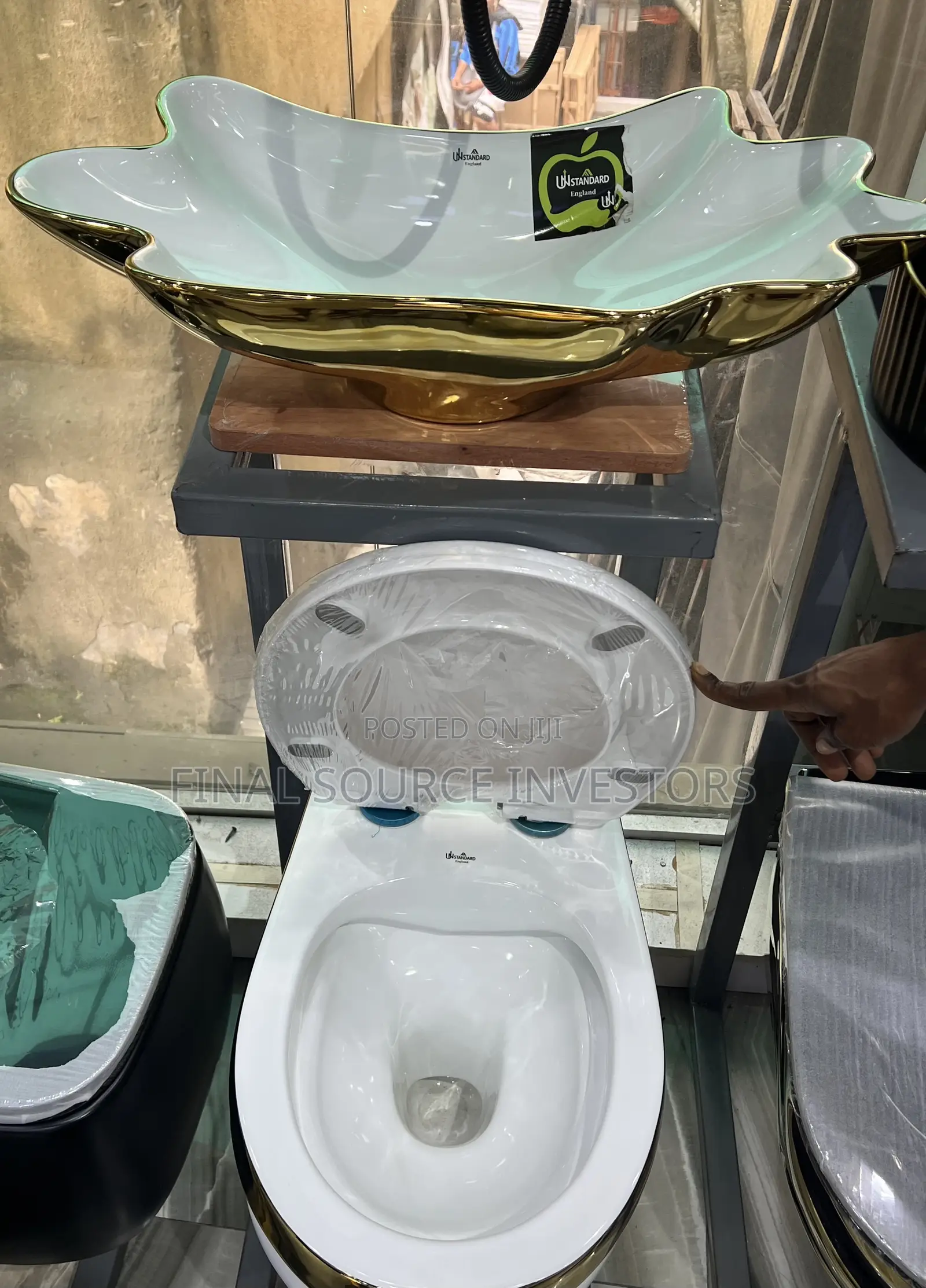 White and Gold Stylish Water Closet and Basin