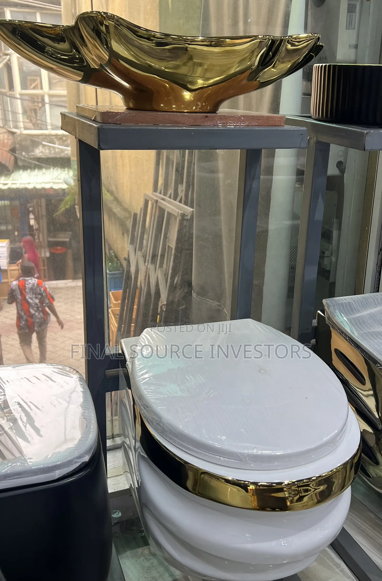 White and Gold Stylish Water Closet and Basin