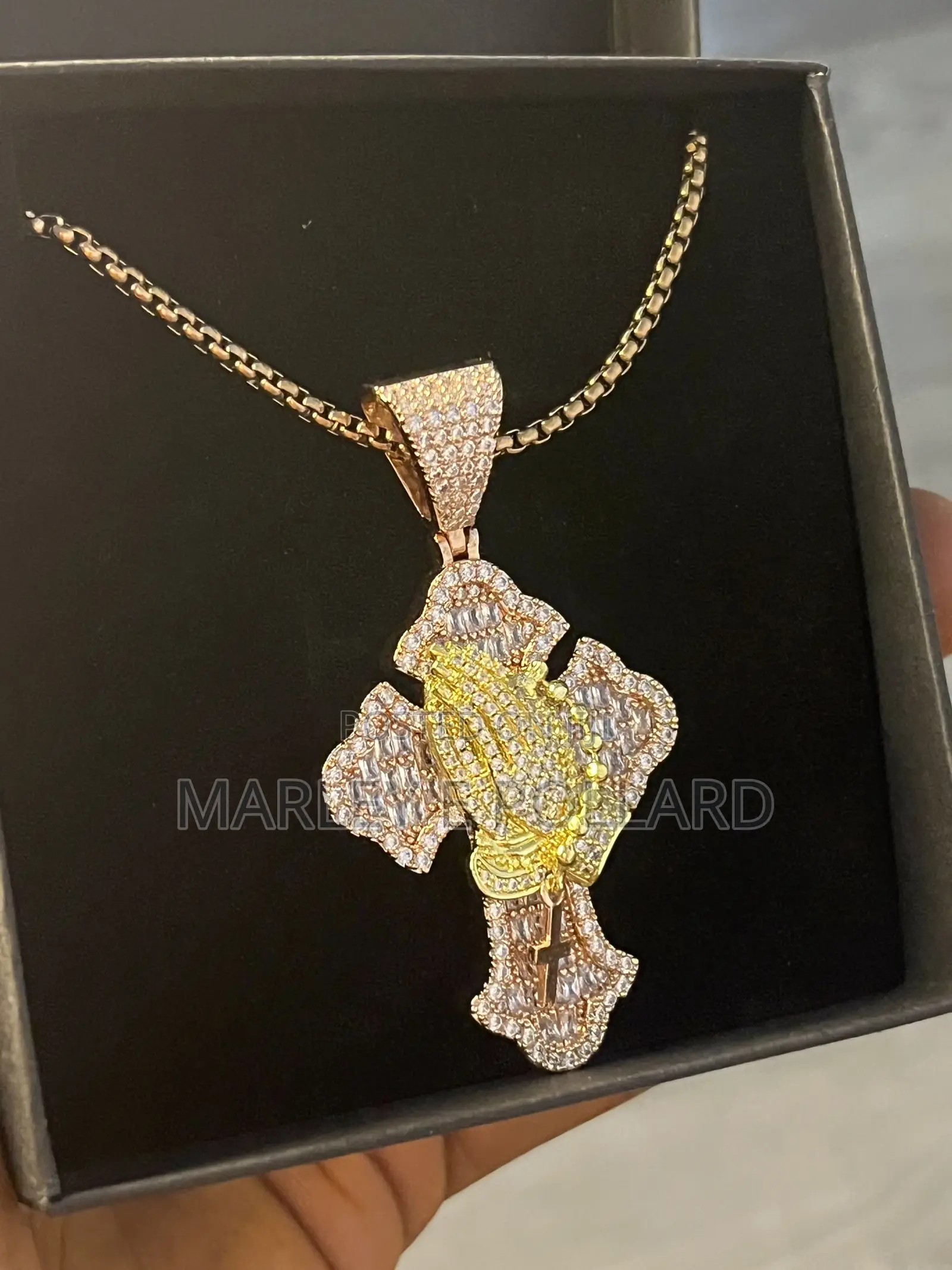 Rose Gold A+ CZ Diamond Cross Iced Out Pendant Rope Necklace