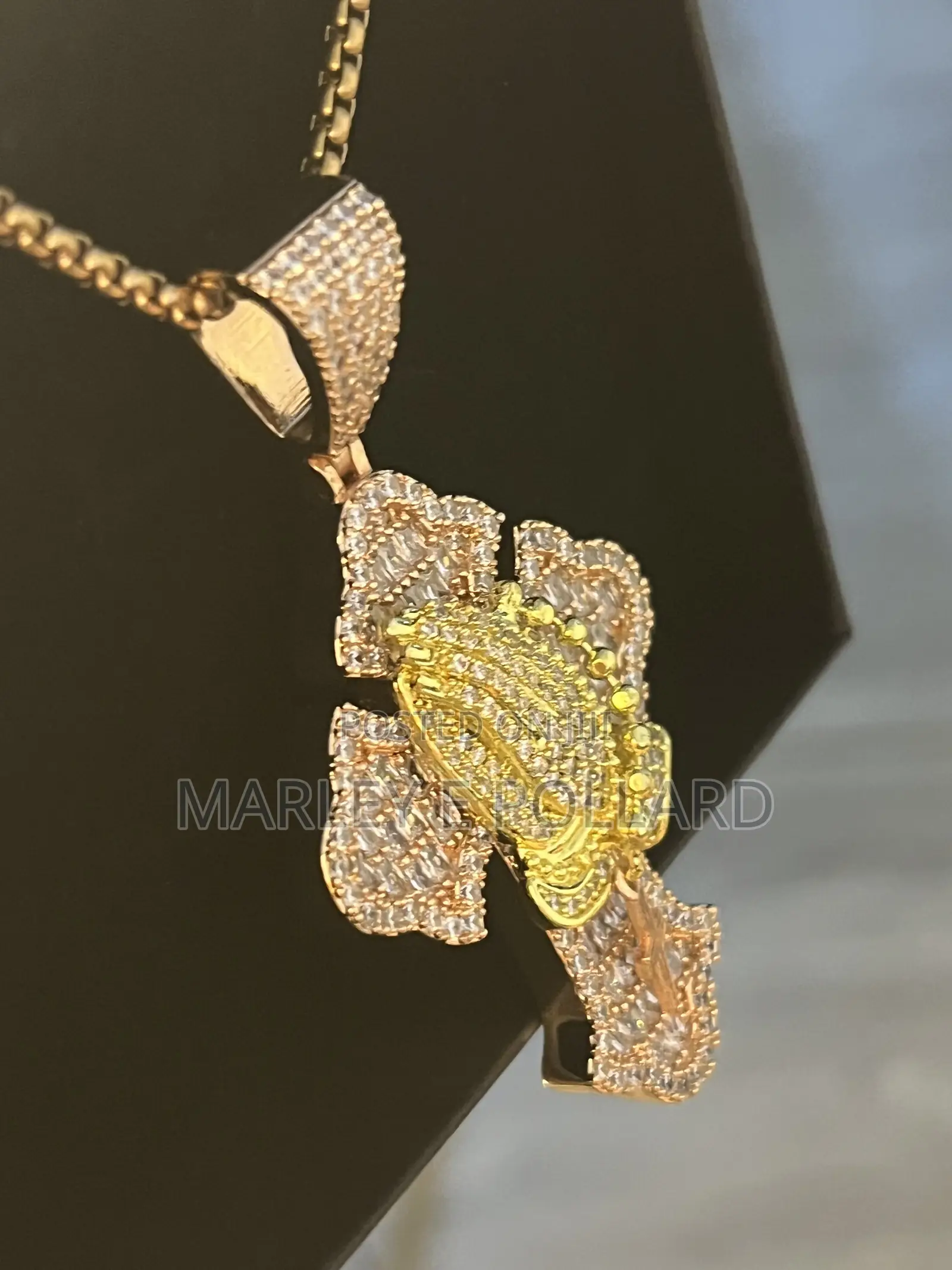 Rose Gold A+ CZ Diamond Cross Iced Out Pendant Rope Necklace
