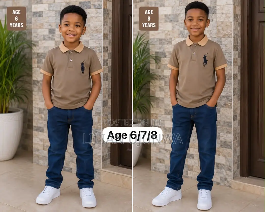 Boys Polo Top 3 Colors - Cream / Brown / Olive - Age 6,7,8yrs