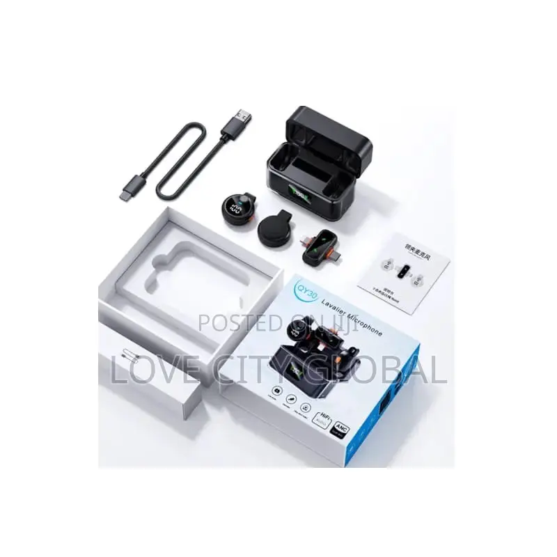 QY30 Wireless Lavalier ANC Microphone 2-Mic Set Wit Charging Case Hifi