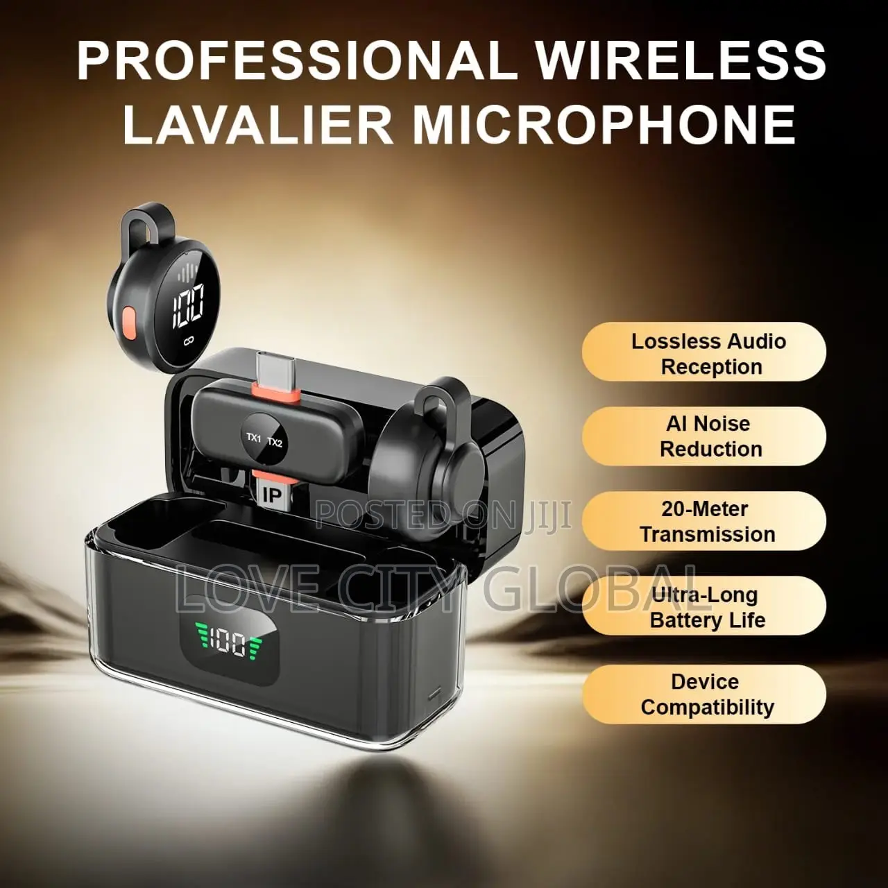 QY30 Wireless Lavalier ANC Microphone 2-Mic Set Wit Charging Case Hifi
