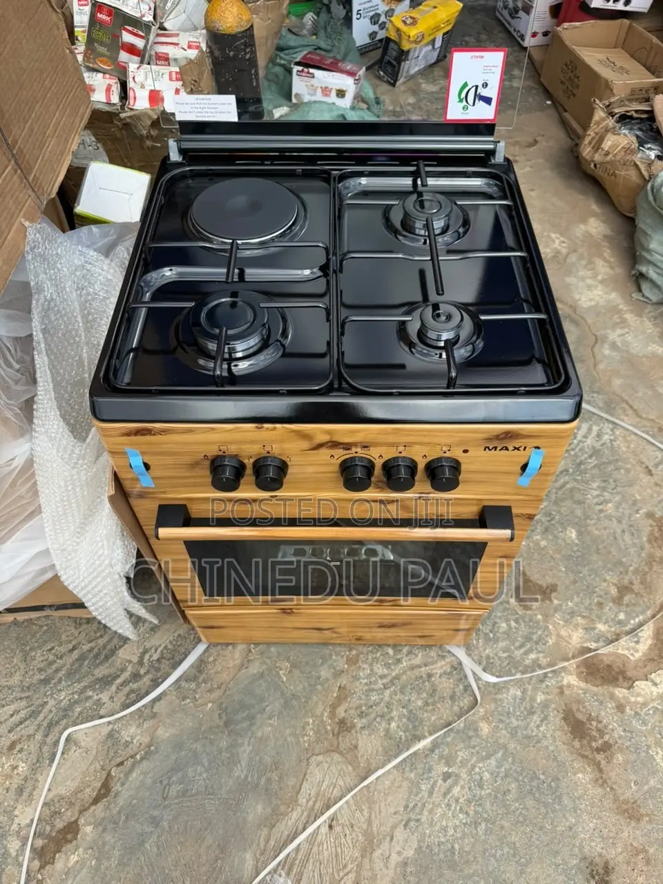 (3 Gas 1 Electric) Maxi Wood-Color (60 by 60) Standing Gas Cooker