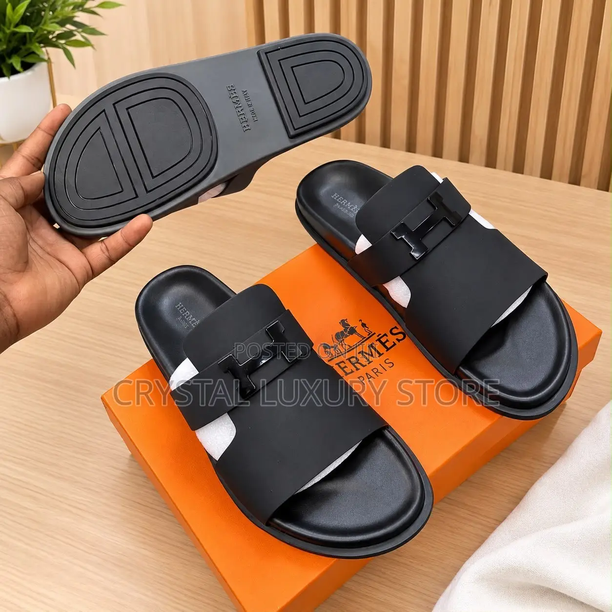 Hermes Quality Luxury Men Genuine Leather Sandals