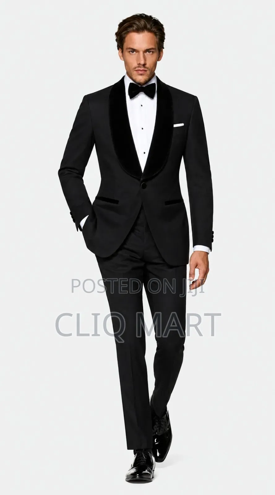 Black Tuxedo With Velvet Accents – Jacket With Emerald Green Pocket