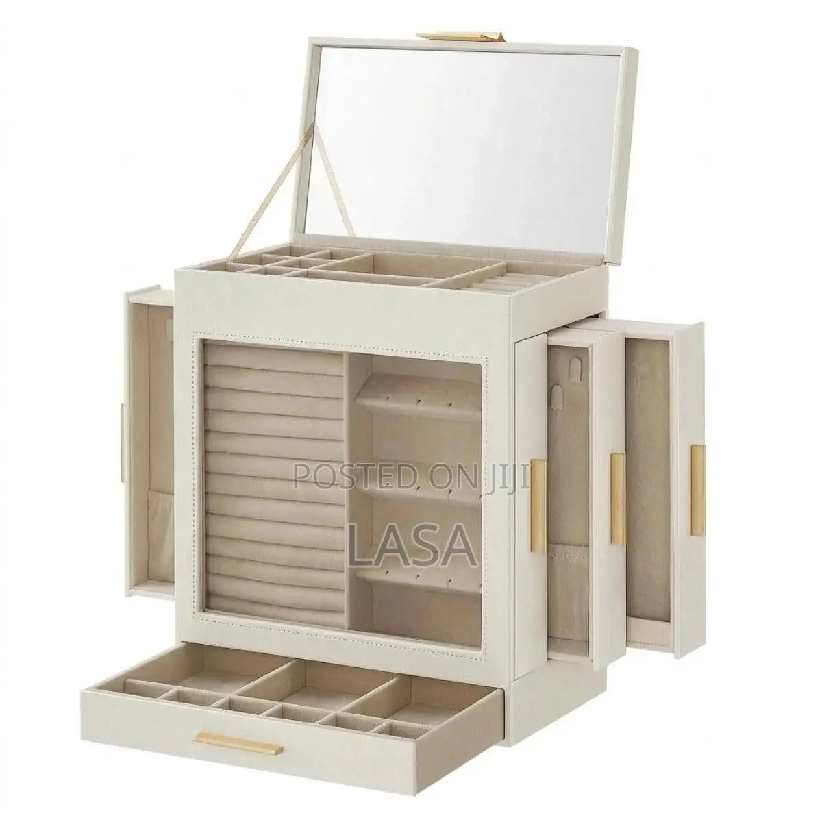 LASA 5 Layer Jewelry Box Organizer With 3 Side Drawers Large Mirror