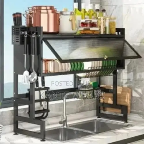 Over the Sink Double Layer Dish Rack With Cover - 85cm