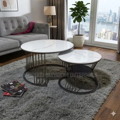 Round White Marble Top With Black Birdcage Metal Base