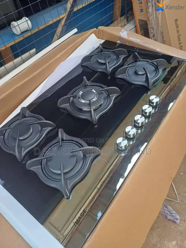 5 Burner Gas Cooker Built in Hob Black Glass Top