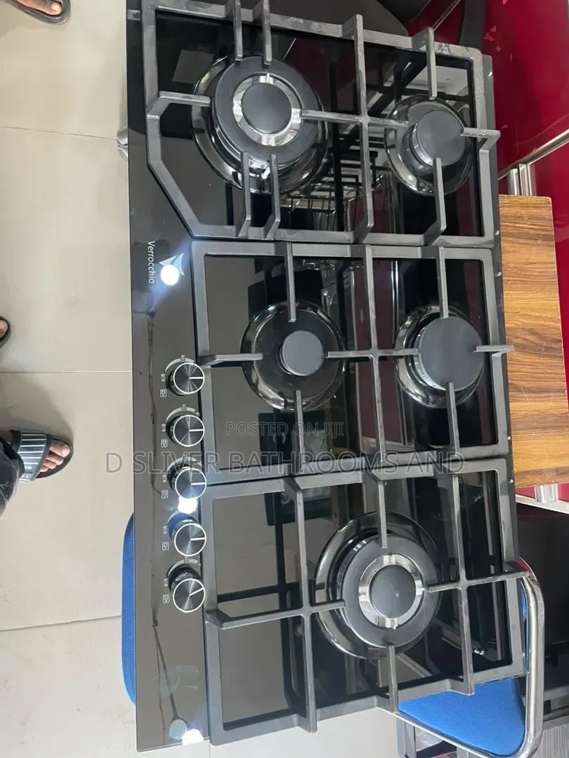 5 Burner Gas Cooker Built in Hob Black Glass Top