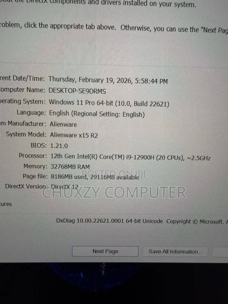 Laptop Alienware X15 r2 32GB Intel Core i9 SSD 2T