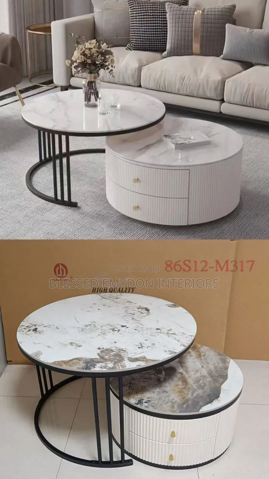 Marble Top With 2 Storage Drawers - Gold White
