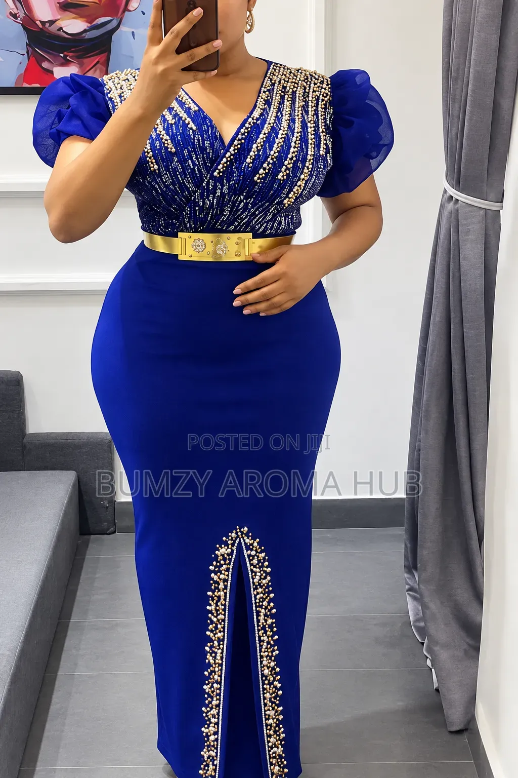 Luxury Turkish Royal Blue Beaded Gown – Size 44