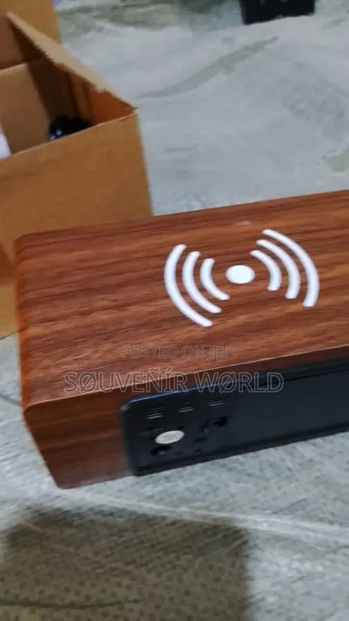Wooden Digital Alarm Clock With Wireless Charging