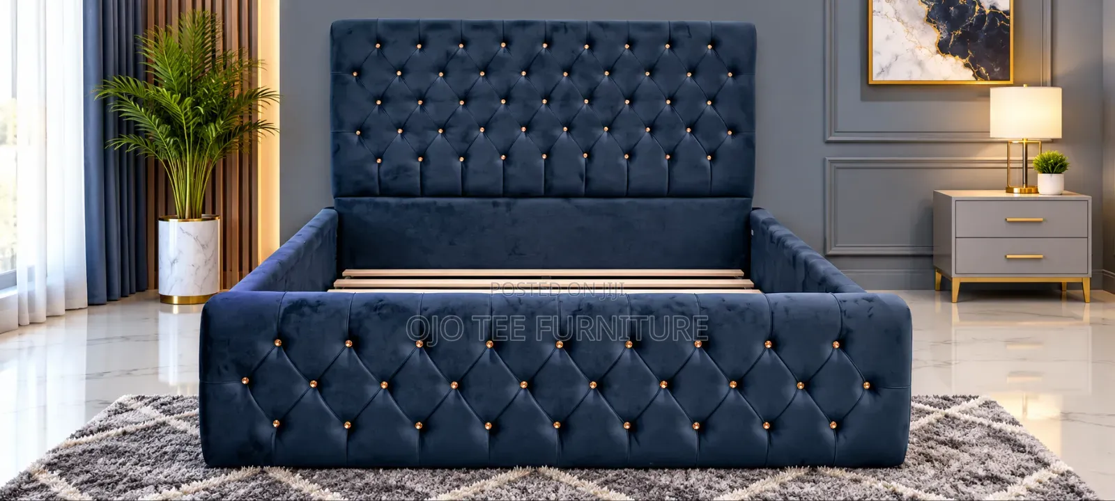 Luxury Brown Velvet Bed – Elegant Tufted Design for Modern Bedrooms