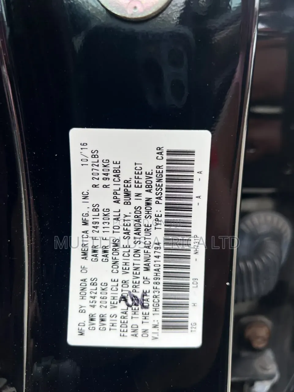 Honda Accord EX-L V6 4dr Sedan FWD (3.5L 6cyl 6A) 2017 Black