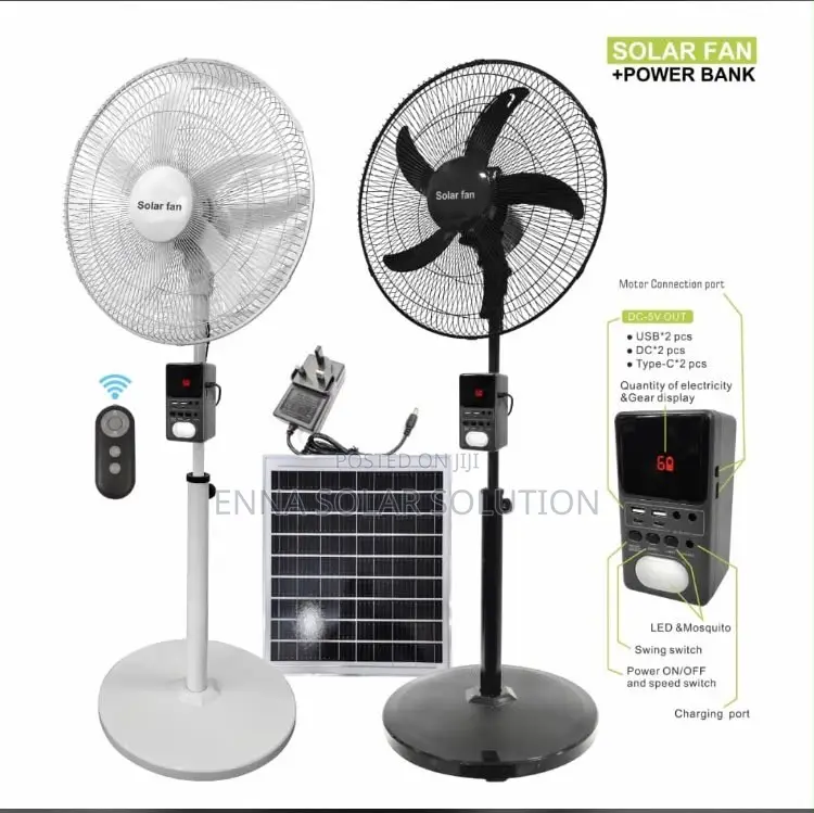 18 Inch Solar Rechargeable Fan With Detachable Power Bank