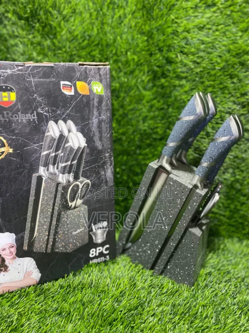 HausRoland Stainless Steel Knife Set With Granite-Style Block Holder