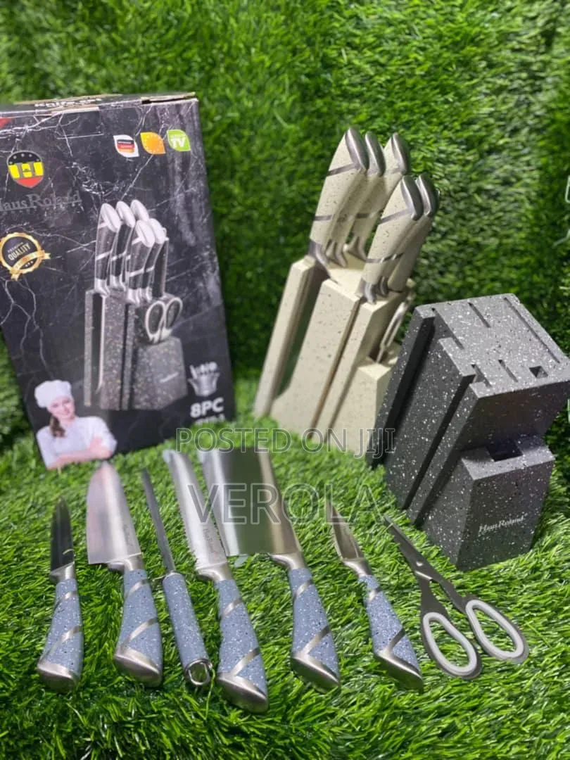 HausRoland Stainless Steel Knife Set With Granite-Style Block Holder