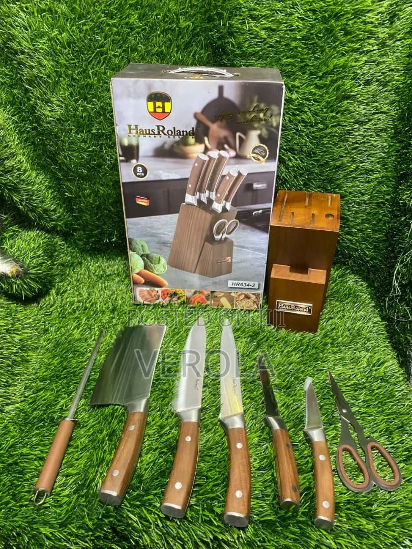 HausRoland 8-Piece Stainless Steel Knife Set withWooden Handle Block
