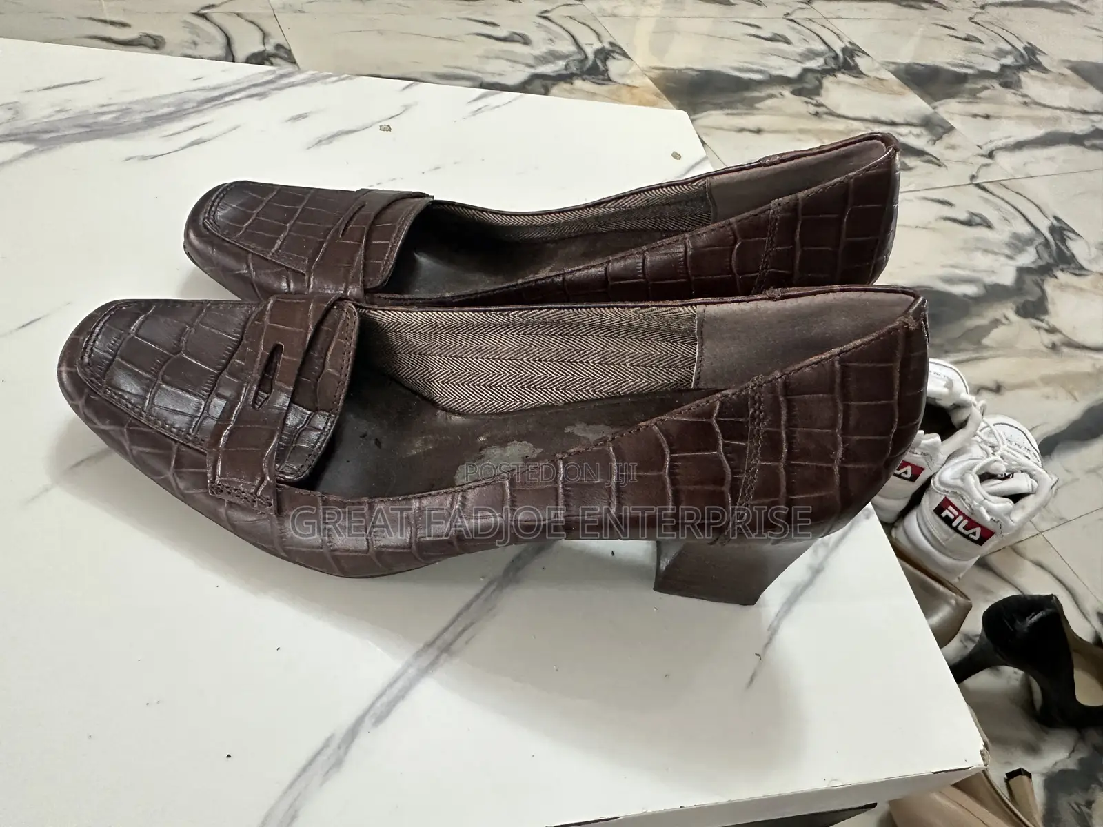 Classic Chocolate Brown Croc-Embossed Loafers