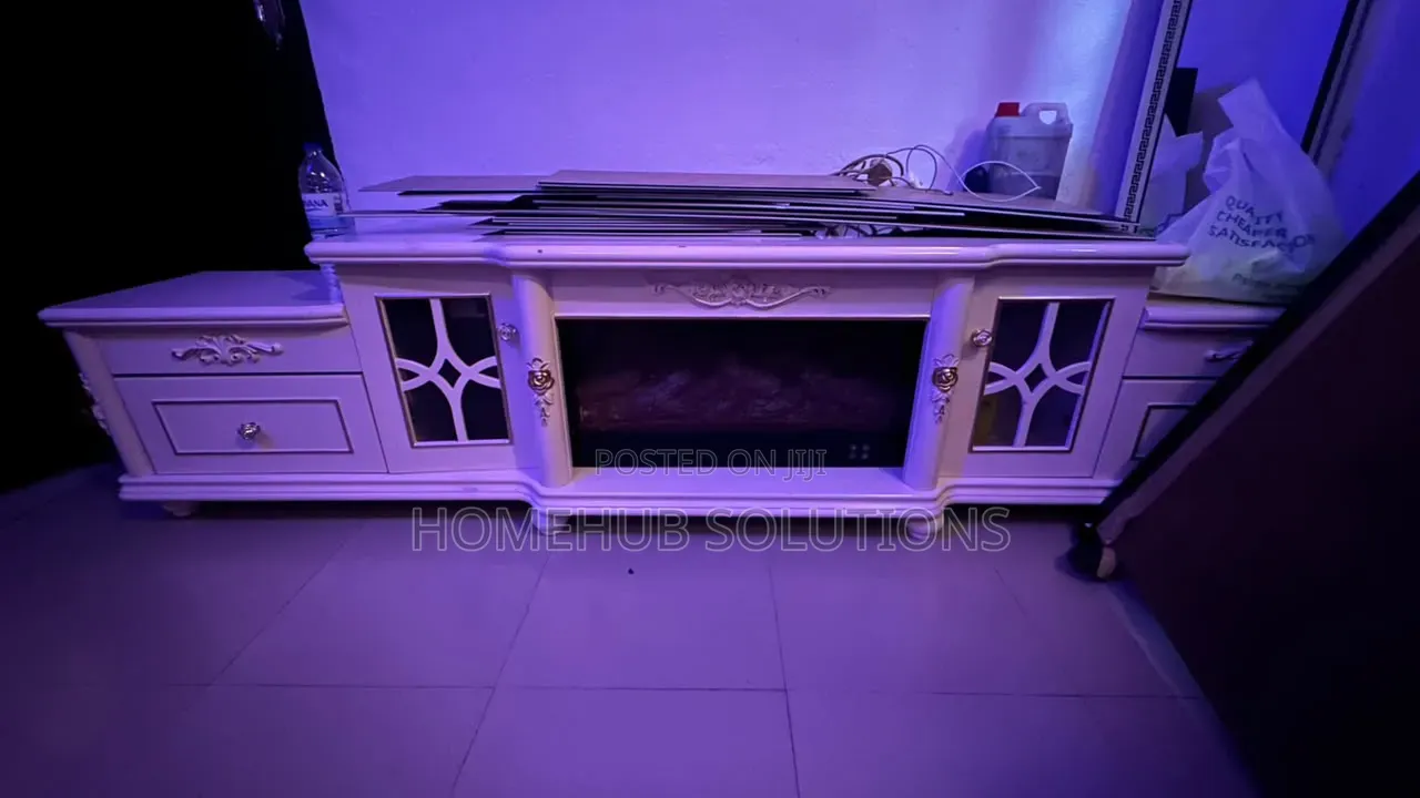 8ft Long Marble TV Stand With Fireplace