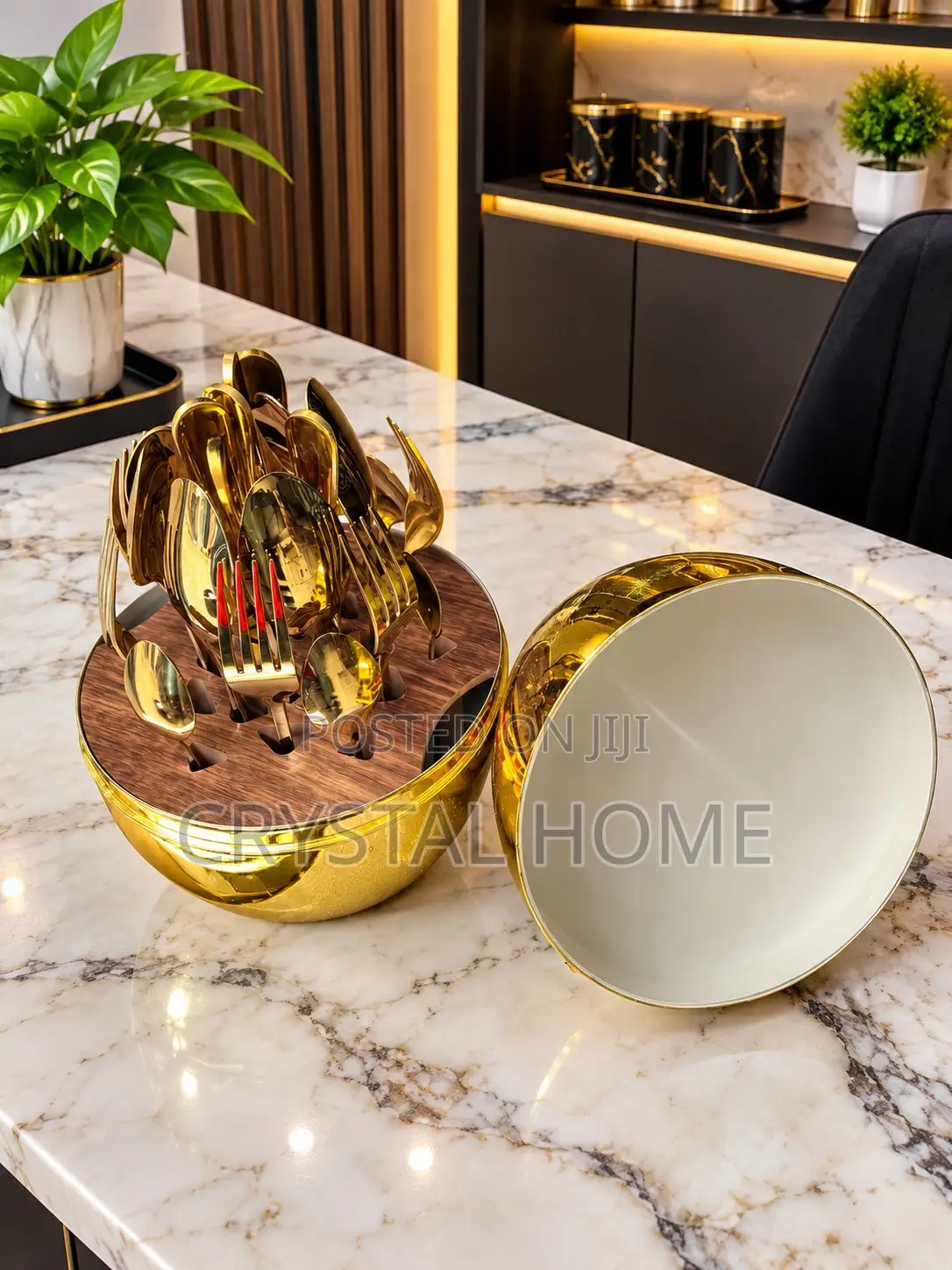 Gold Rotating Cutlery Utensil Organizer