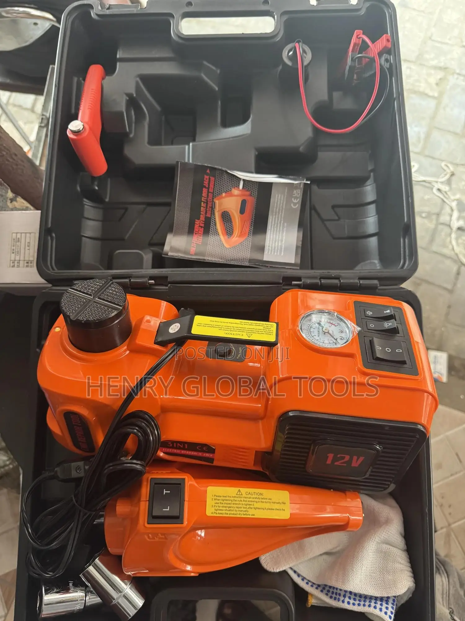 Heavy-Duty Electric Car Jack With Air Compressor – 12v