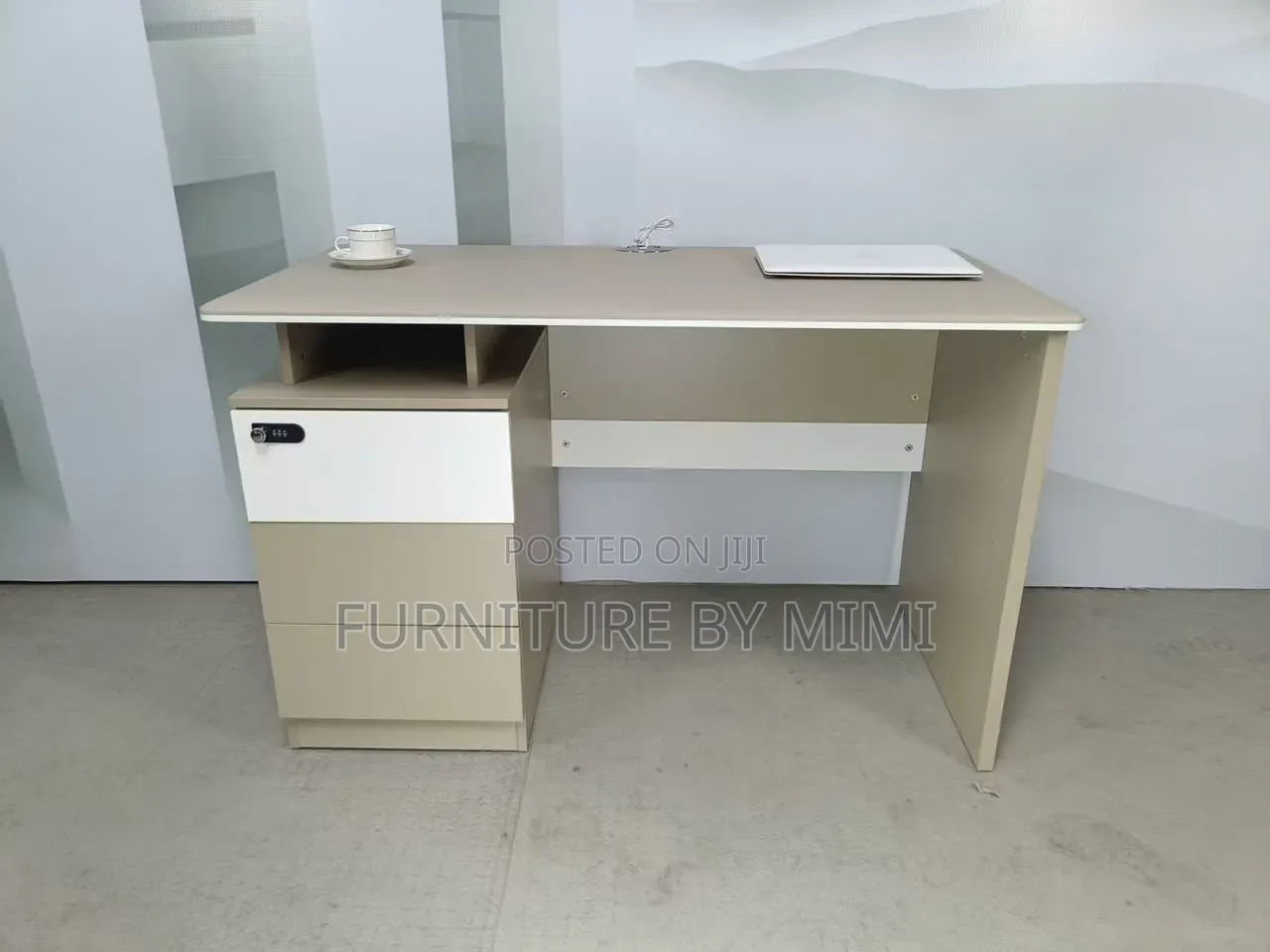 Modern 1.2M Office Desk With Locked Drawer Cabinet