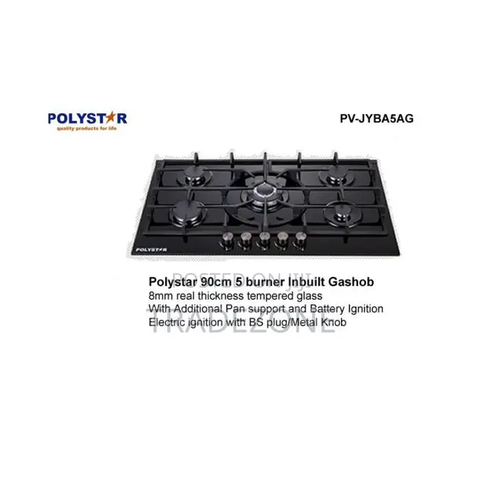 Polystar 5-Burner Built-in Gas Hob Tempered Glass | PV-JYBA5AG