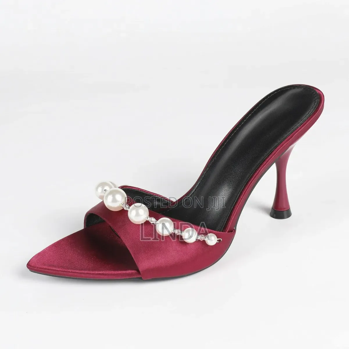 Luxury Pearl-Trimmed Burgundy Stiletto Mules