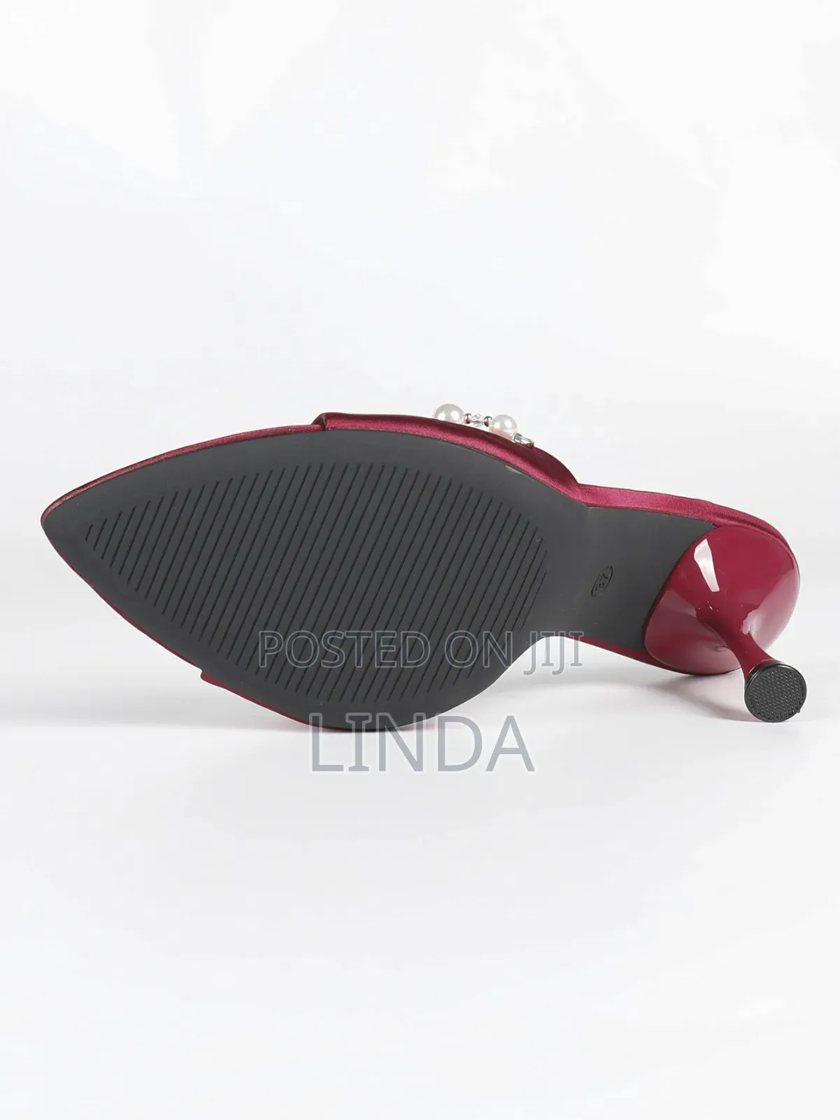 Luxury Pearl-Trimmed Burgundy Stiletto Mules