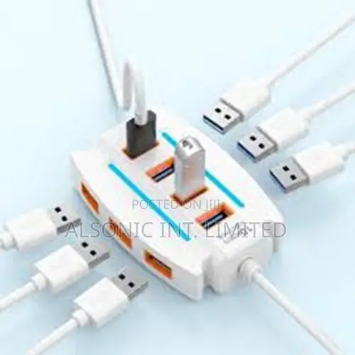10-Port USB 2.0 Hub With RGB Lighting, High-Speed Multi Hub Splitter