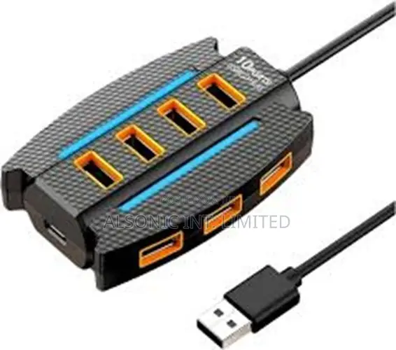 10-Port USB 2.0 Hub With RGB Lighting, High-Speed Multi Hub Splitter