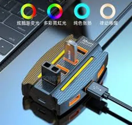 10-Port USB 2.0 Hub With RGB Lighting, High-Speed Multi Hub Splitter