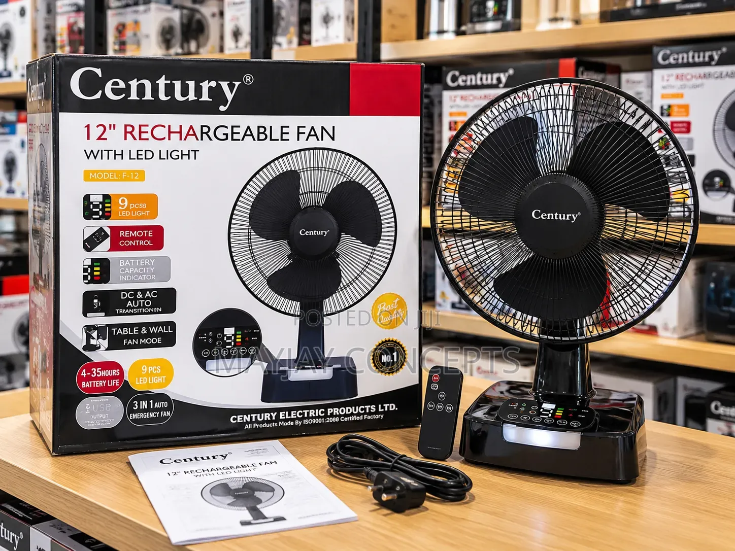 Century 12" Rechargeable Fan Table and Wall Fan