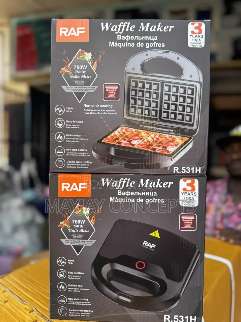 RAF 750W Waffle Maker With Non-Stick Plates Even Heating–R.531H