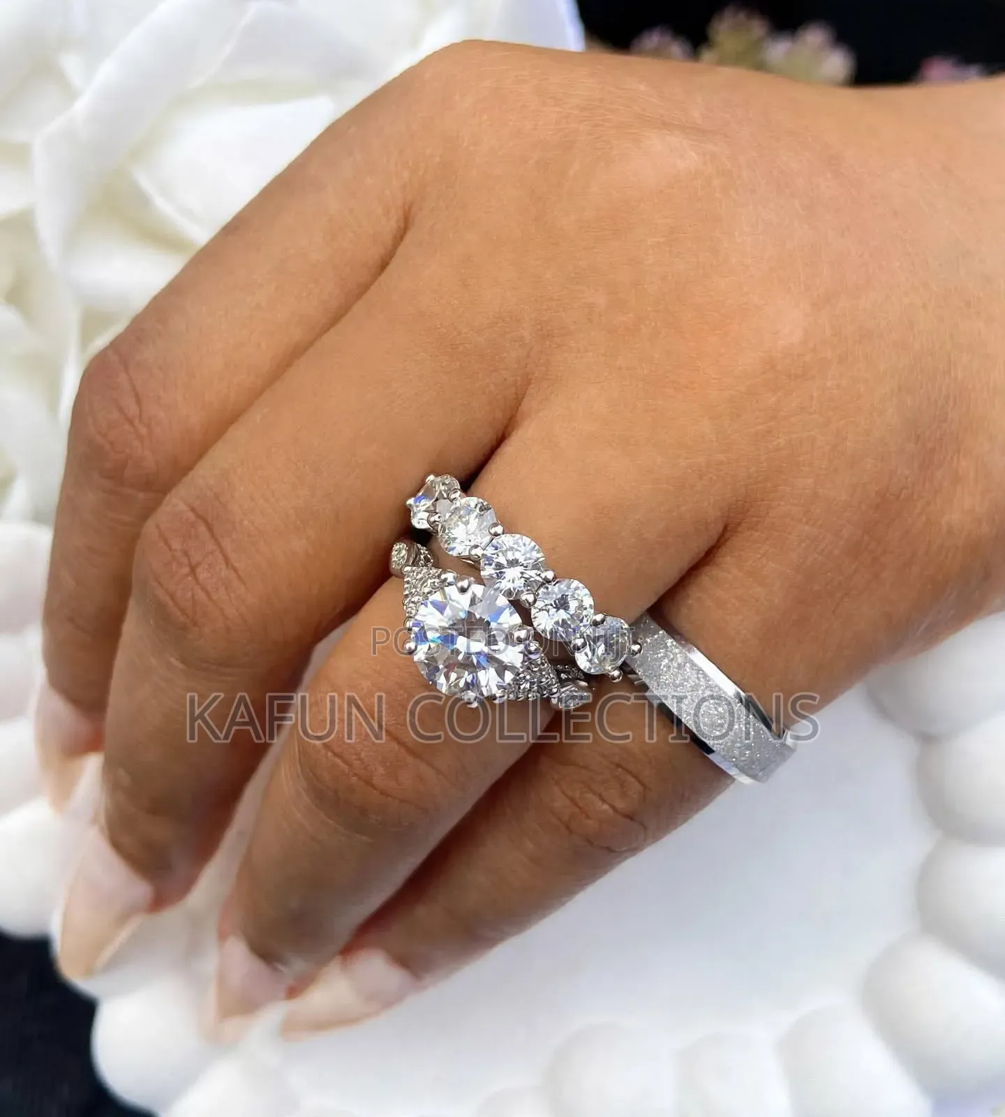 Elegant Solid Zirconia and Steel Engagement and Wedding Rings Set