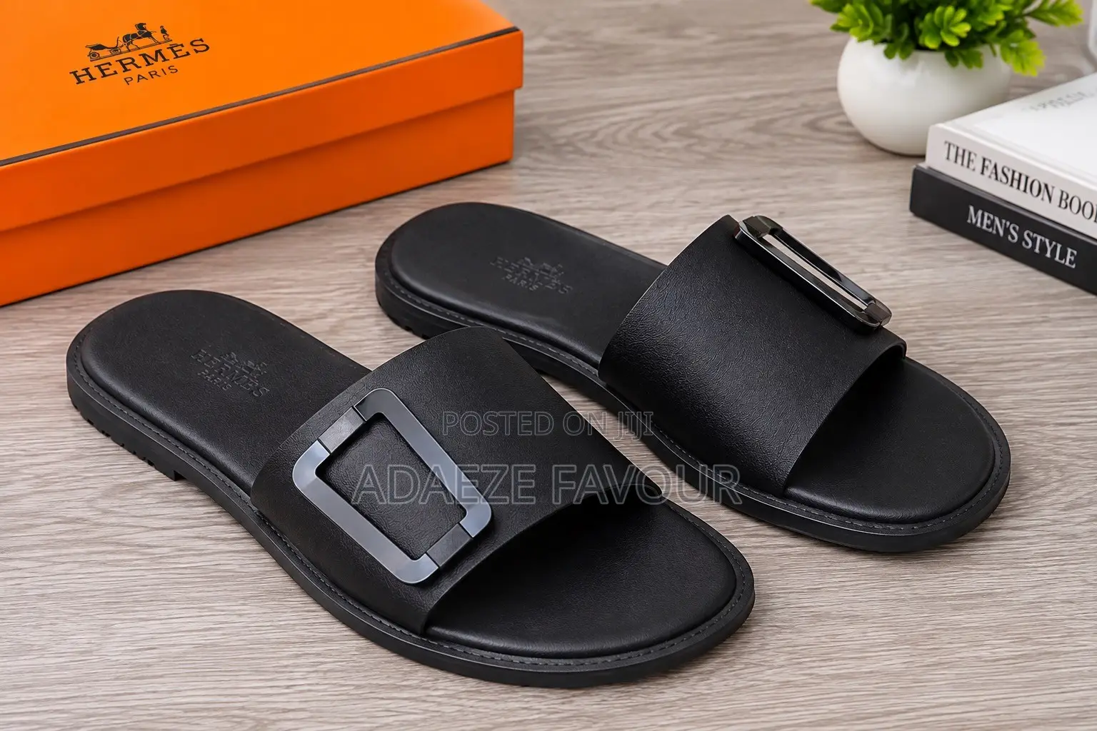 Leather Buckle Slide Sandals – Black Brown