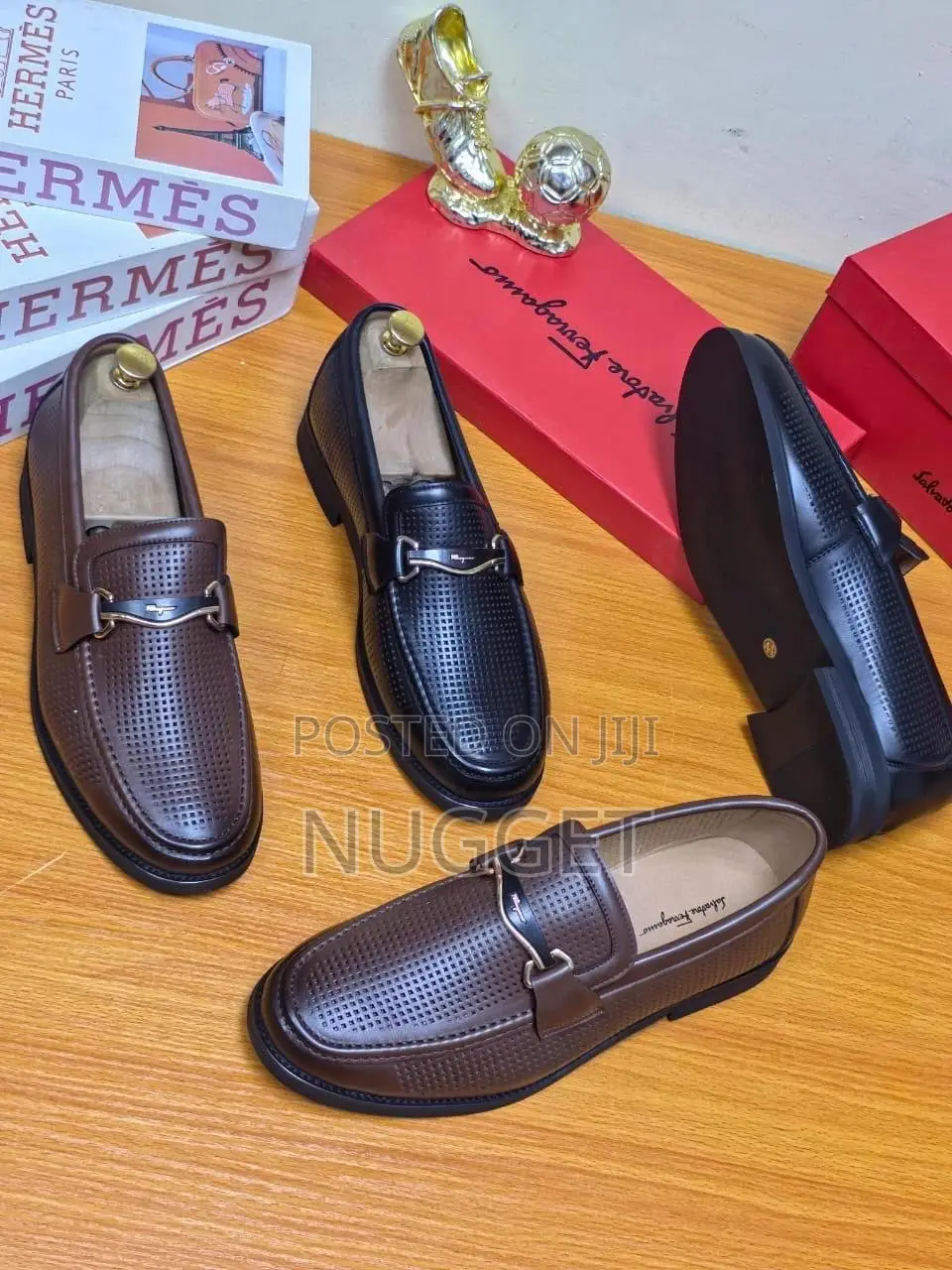 Ferragamo Black and Brown Leather Loafers