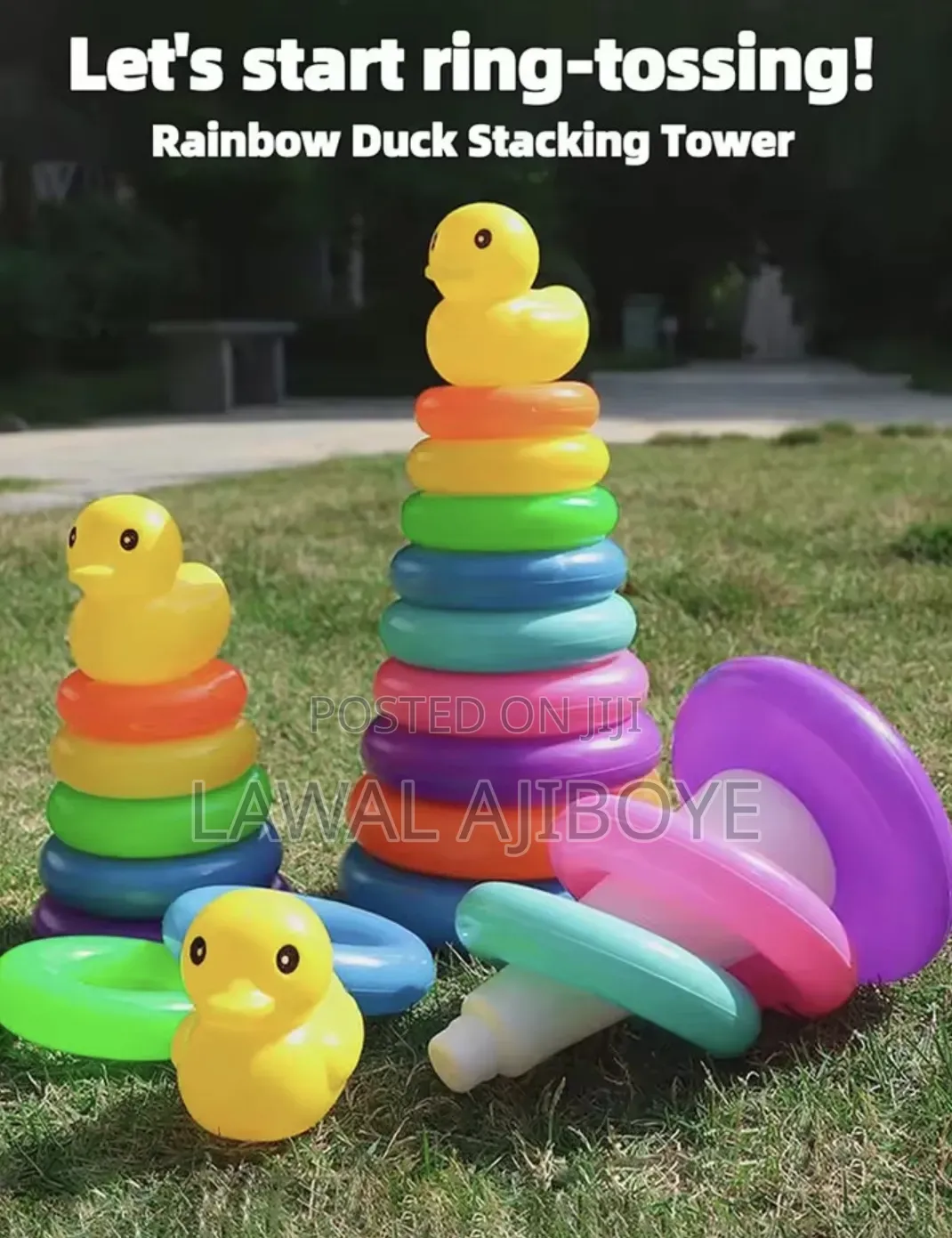 Yellow Duck Rainbow Tower Stacked Circle Toy Plastic Rainbow Circle