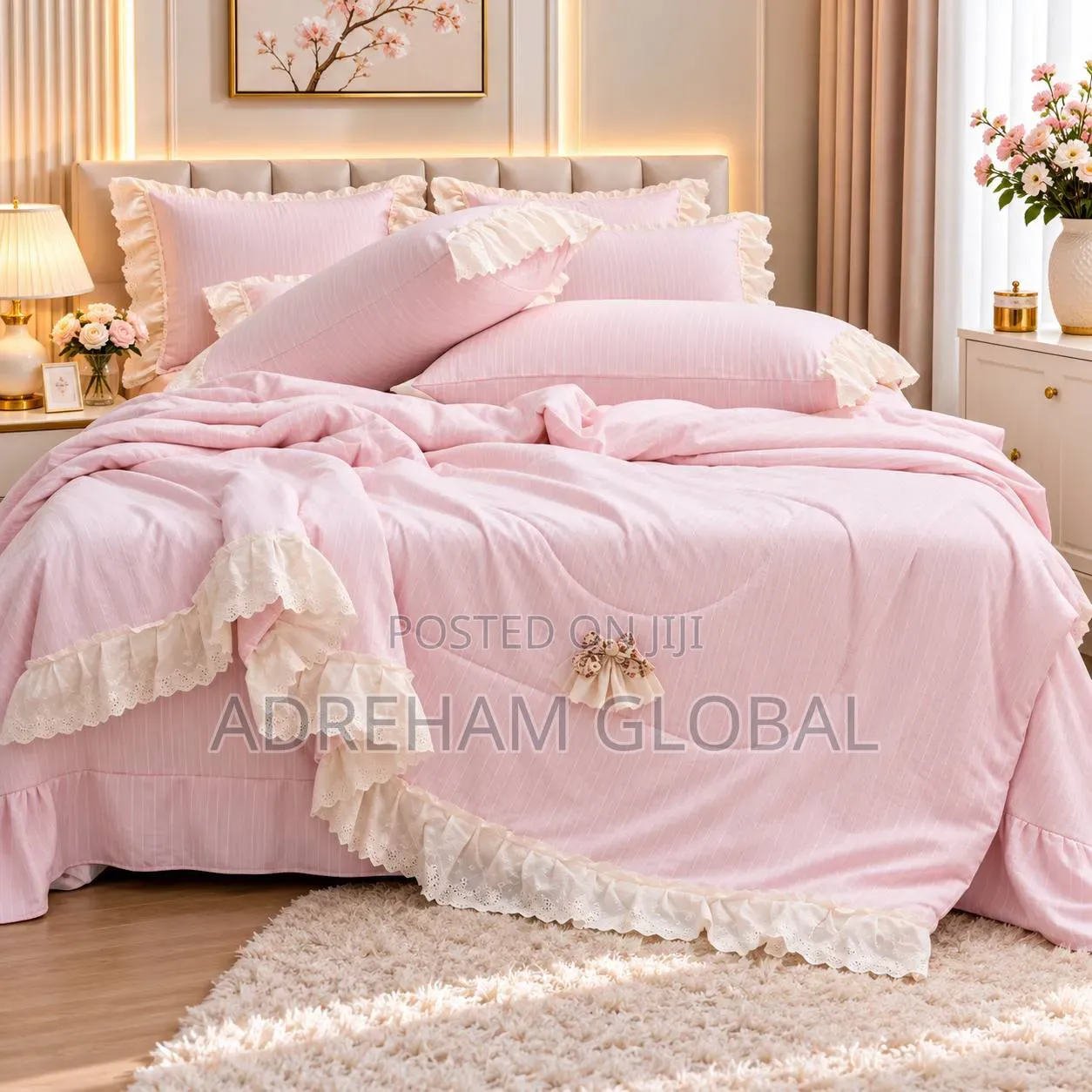 Rosy Dream Lace Bedding Set Size: Bedsheet, Duvet Cover,2Pillow Case