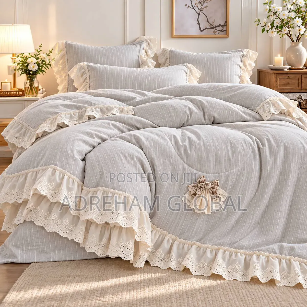 Rosy Dream Lace Bedding Set Size: Bedsheet, Duvet Cover,2Pillow Case