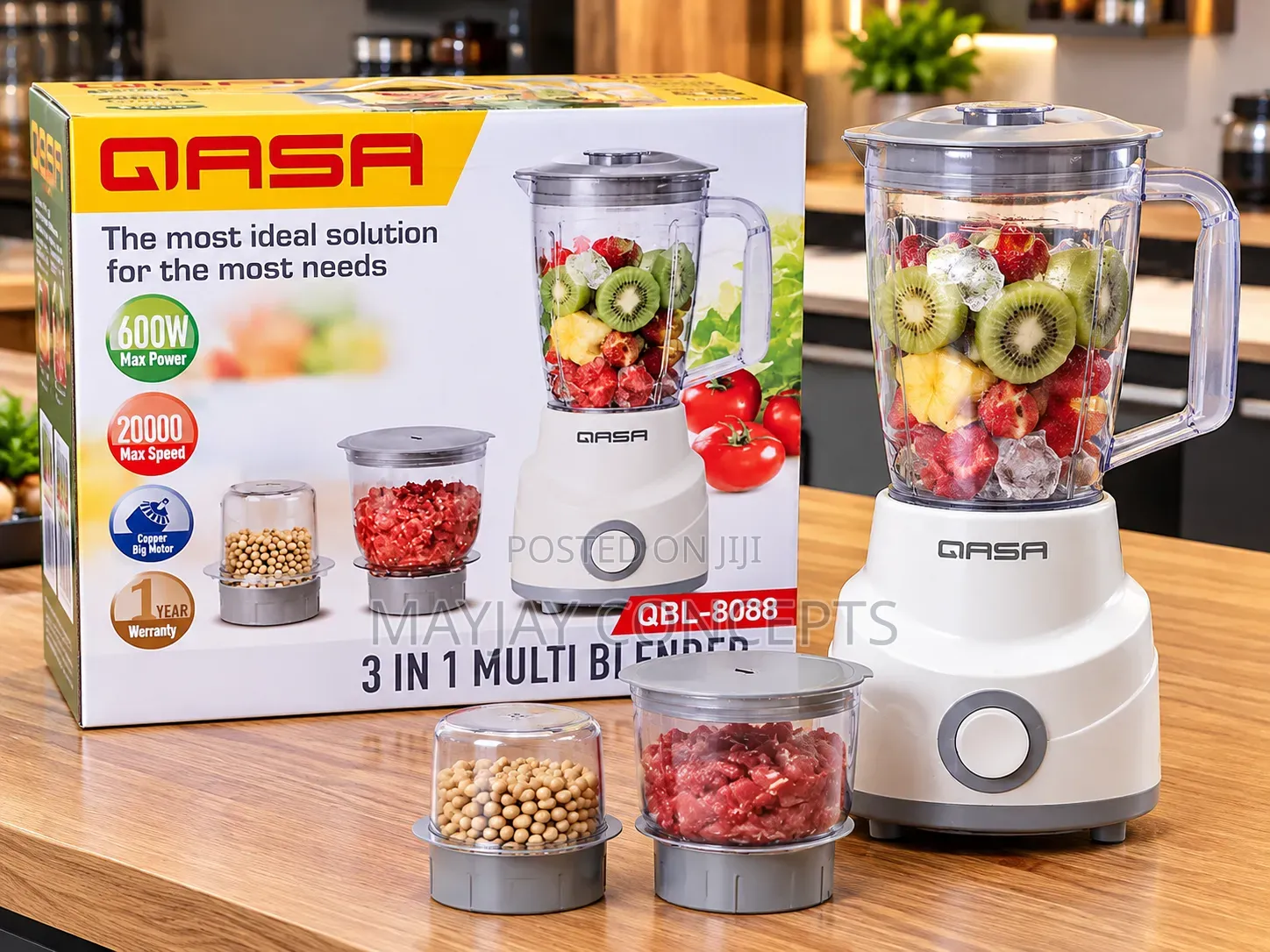 QASA QBL-8088 3-in-1 Multi Blender 600W Copper Motor 20,000RPM