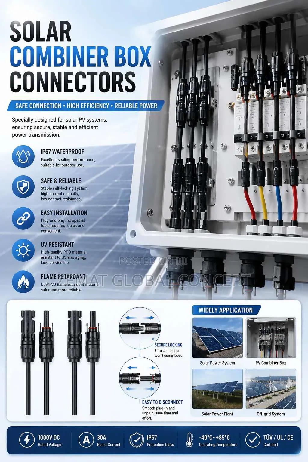 1500V Solar Photovoltaic Y Mc4 Connector