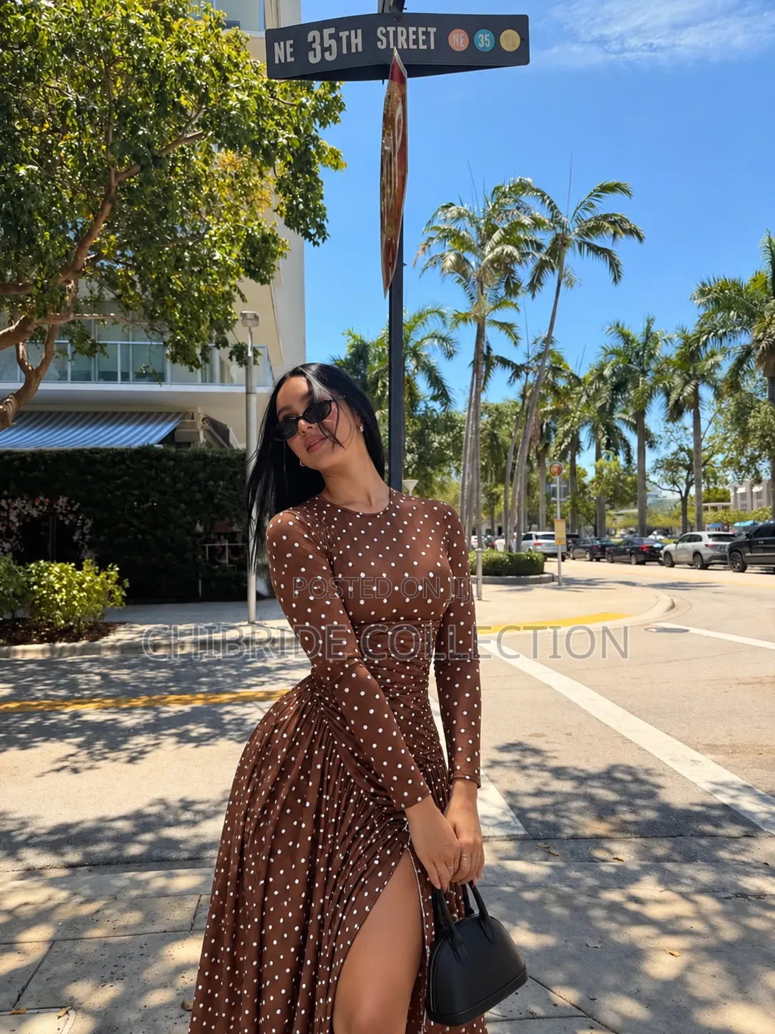Women’s Brown Polka Dot Long Sleeve Maxi Dress