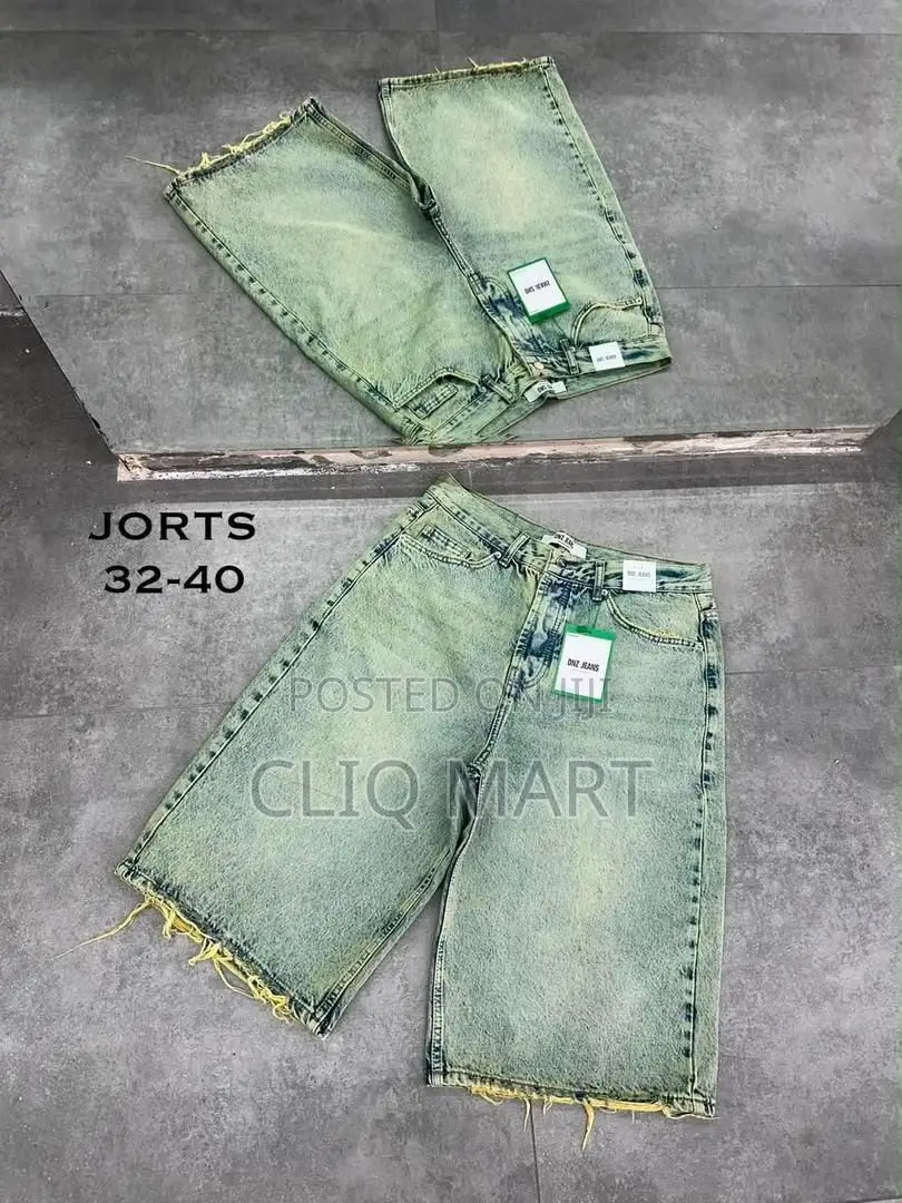 Premium Turkish Denim Jorts | Light Blue, Off-White Vintage Green