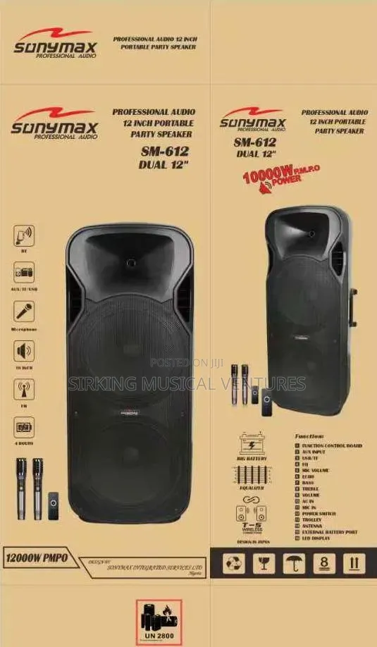 12inches Double PA System With Dual Wireless Microphone SonyMax SM-612